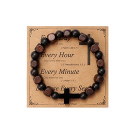 MILAKOO Religious Bracelet Christian Jesus Cross Brown Square Wooden Beads Chunky Geometric Bangle