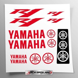 Sticker Set Compatible with Tank and Motorcycle Helmet, Clear Vinyl Base, Easy to Apply, UV Printing, Logos Stickersland® - R1 (Red)