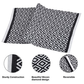 RAJRANG Black White Diamond Rug 53x86 cm Pure Cotton Hand Woven Reversible Rug Farmhouse Doorway Entryway Rug Machine Washable Kitchen Bathroom Rug