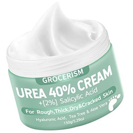 Grocerism Crema de urea 40 por ciento para pies más 2% ácido salicílico 5.29 onzas || Crema de pies y manos de máxima fuerza con ácido hialurónico, ár