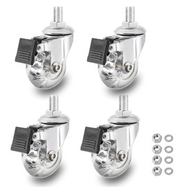 Stem Casters Set of 4, 2 Inch Caster Wheels for Furniture,M8 Crystal Clear Polyurethane Furniture Casters-Rolling Castors with 360 Degree Plate for Cabinet,Ottoman,Bench (2 inch,Brake)