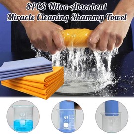 8PCS Ultra-Absorbent Miracle Cleaning Shammy, Shammy Cloths, Multi-Purpose Cleaning Shammy Towel, Super Absorbent Cleaning Shammy Cloth For Home, Kitchen, Bathroom, Car, Glass And Mirrors