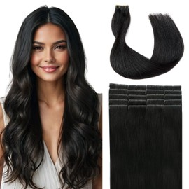SURNEL Injected Tape in Hair Extensions 18 Inch Natural Black Natural Real Hair Extension Upgraded Seamless Remy Invisible Skin Weft Straight 20 Pcs 40g(#1B-18)