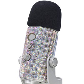 Blue Yeti Pop Filter - Cute Bling Diamond Shiny Skin, Glitter Sticker with Mic Winscreen Foam Cover Compatible with Blue Yeti Microphones by YOUSHARES (Silver)