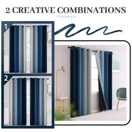Yakamok 100% Blackout Curtains 84 inches Long,Room Darkening Blue Curtains Ombre for Bedroom Grommet Thermal Insulated Gradient Curtains for Living Room,2 Panels,52x84 inch