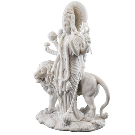 Top Collection Durga Female Hindu Statue with Lion- Divine Mother of The Universe Goddess Sculpture - Collectible East Asian New Age Figurine (White Marble)