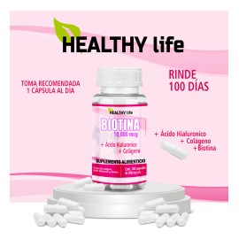 Healthy Life Biotina 100caps Crece Cabello, Piel Y Uas Sin Sabor                                                                                      