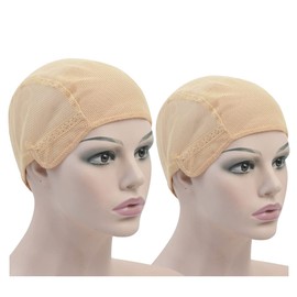 2 Pcs Stretch Wig Caps for Making Wigs Mesh Weaving Caps with Adjustable Straps for Making Wigs Front double mesh (Beige S)