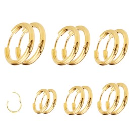 Guegine 6 Pairs Small Gold Hoop Earrings, Gold Hoop Earrings for Women, 18k Gold Plated Hoop Earrings, Hoop Earrings Hypoallergenic, Suitable for Cartilage 8/10/12/14/16/18 mm