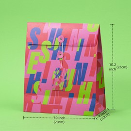 Letter Gift Bags Medium Size 4 Pack Reusable Pink Paper Bags, Cute Goodie Bag for Party Favors, Holiday, Birthday Presents, Valentines, Unique Small Gift Wrapping Bags. (4 Medium PinkArt Bags)