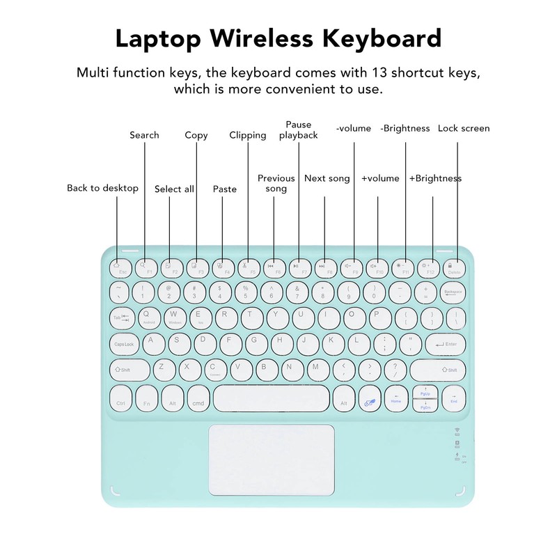 Touch Wireless Keyboard Round Keycaps Ergonomic Design Ultra Thin Smart