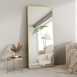 ITETU 71" x 32" Large Full Length Floor Mirror with Stand – Shatterproof Tempered Glass, Slim Aluminum Frame, Modern Home Decor for Bedroom, Living Room, or Bathroom, Round Corner, Gold