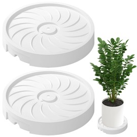 Toyosport 2 Pcs Plant Caddy with Wheels, 10 Inch Movable Plant Caddy, Indoor Outdoor Pot Dolly, Inner Diameter White Base with Drain Tray
