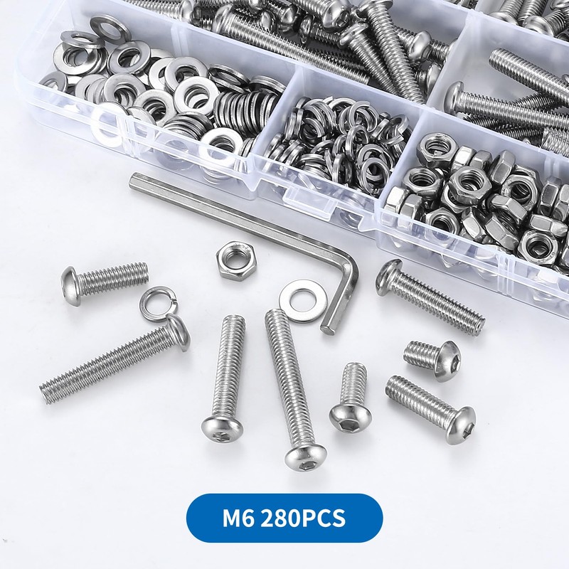 280 Piece M6 Screws Set, Pan Head Allen Screws Nuts