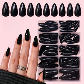 Virellay Press On Nails Almond - 120 Pcs Falsche Nägel Tips Set (Black, 120 Pcs)