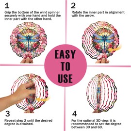 PUCPAM Dragonfly Wind Spinner, 3D Hanging Stainless Steel Garden Spinner, Wind Spinner Hanging for Outdoor & Indoor Décor, Unique Gifts for Yard Garden Decoration or Patio Décor (Dragonfly)
