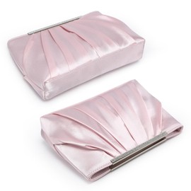 Dasein Elegant Pleated Evening Clutch Bags for Women Formal Handbags Purses for Wedding Party Prom with Sparkly Rhinestones (Pink)