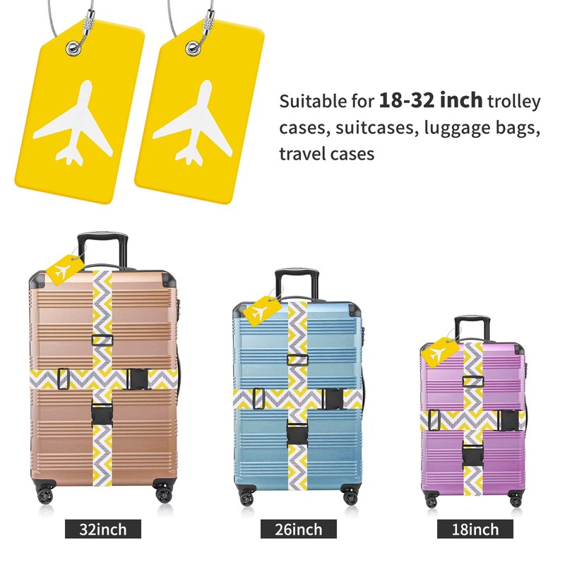 ZOUIQSS 2 Pack Adjustable Luggage Straps,Heavy Duty Suitcase Belts,Luggage Tag
