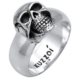 Kuzzoi 0601662919 Men's Ring, Solid 10 mm Wide in 925 Sterling Silver, Black Oxidised with Engraving, Ring for Men in Ring Size 60-66, Sterling Silver, No Gemstone