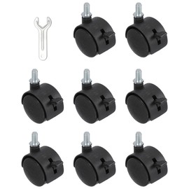 PATIKIL Office Chair Wheels Replacement 1.5", 8 Pcs Nylon Heavy Duty Office Furniture Casters Wheels with Wrench Universal Wheel for Hardwood Floor Carpet, Black(Screw Stem with Brake)