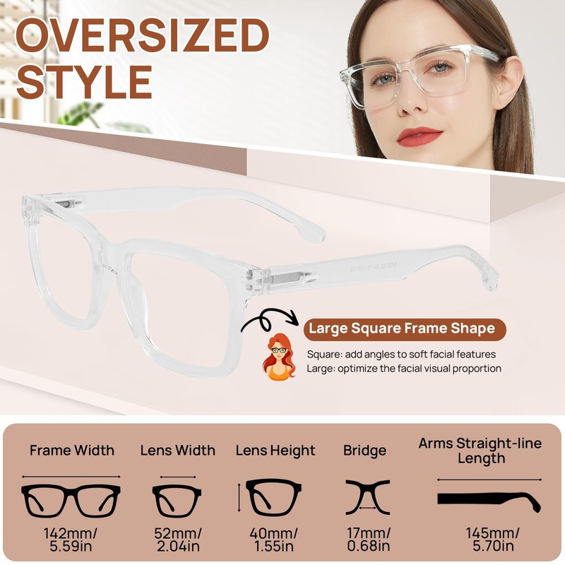 Large Reading Glasses Women Trendy Thick Square Readers 1.0 1.25