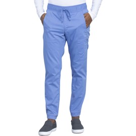 Cherokee Men Scrubs Pant Natural Rise Jogger with Zip Cargo Pocket WW012S, M Short, Ciel Blue