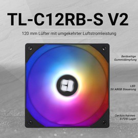 Thermalright TL-C12RB-S V2 CPU Fan Case Cooler PWM Fan, 4-Pin PWM Connection Computer Fan with ARGB Faceplate, 1500RPM Speed PC Cooling Reverse Fan (120 mm, Black)