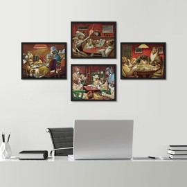 SIGNWIN Framed Poster Dogs Playing Poker Collection Classic Anthropomorphic Canine Illustrations Fine Art Decorative Vintage for Living Room, Bedroom, Office - 11"x14"x4 Black