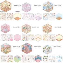 24 Sets DIY 3D House Stickers for Adult Kids Funny 3D Cartoon DIY Sticker Scenes Make Your Own Mini Room Relief Stress Pass The Time Kids Birthday Gift Play Park Hamburg Castle Library