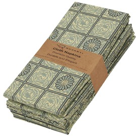 RUVANTI Cloth Napkins Set of 6 Cotton 100%, 18x18 Inches Napkins Cloth Washable, Soft, Absorbent. Cotton Napkins for Parties, Christmas, Thanksgiving, Weddings, Dinner Napkins Cloth - Floral Tiles