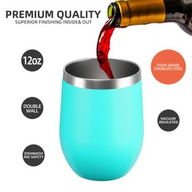 FristChoice 12 oz Insulated Wine Tumbler with Lid and Straw,Stainless Steel Stemless Wine Tumbler Glasses Double Wall Vacuum Wine Cups Tumbler Bulk for Coffee,Champaign,Office(Mint Green,4)