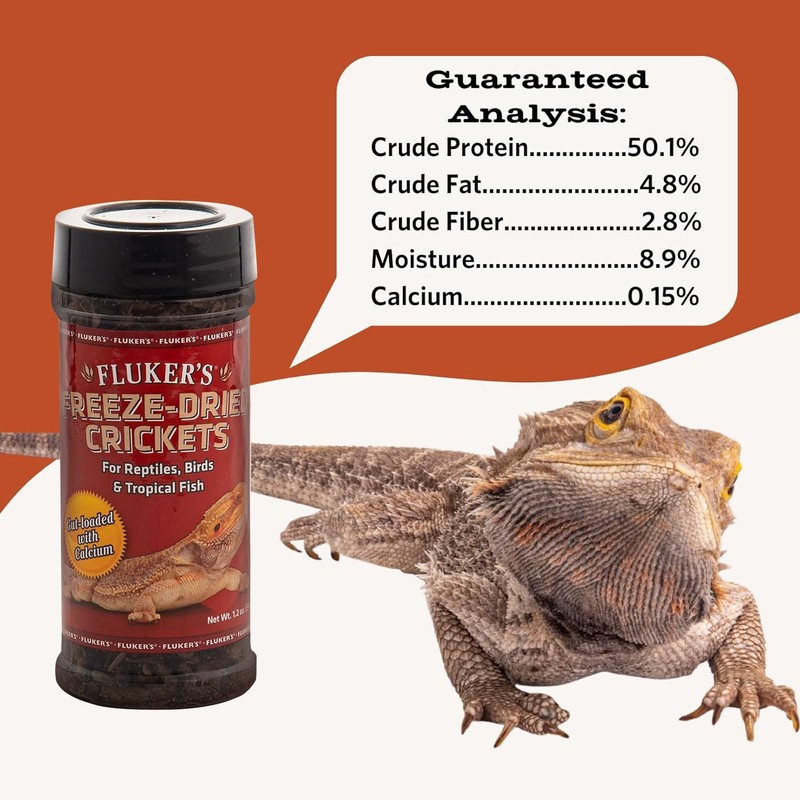 Fluker's Freeze Dried Crickets, Ideal for Reptiles, Birds, and Fish,