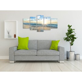 Biufo Seascape Wall Art Canvas Prints Sunrise at Sea Painting Picture Beach Ocean Artwork for Office Bedroom Living Room Wall Decor (Large)