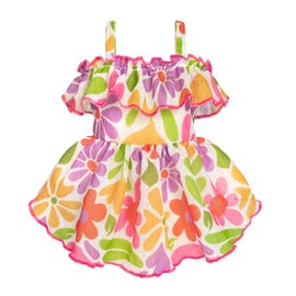 Fitwarm Hawaiian Floral Dog Dress, Tropical Summer Clothes for Small Dogs Girl, Pet Luau Outfit, White, Purple, Green, Red, Yellow, Small