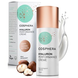 Cosphera Hyaluron performance cream 50 ml – vegan day and night cream, high dosage for face, neck, cleavage, eyes – anti-wrinkle moisture treatment for men and women