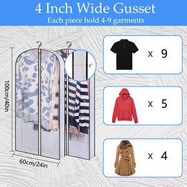 Garment bags Suit cover bags for hanging clothes 100cm, Moth Proof Dress Bag Covers Damp-proof Suit Storage Bag Clothes, Plastic Protector for Jacket, Coat, Sweater, Shirts 3 Packs (White)