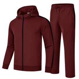 YSENTO Track Sweat Suits Mens Sets 2 Pieces Outfits Jogging Hoodie Tracksuits Warm Up Sweatsuits 4 Zipper Pockets Wine Red M