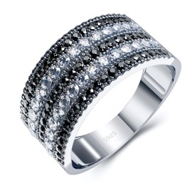 A ANGG 925 Sterling Silver Women Rings with White Cubic Zirconia and Black Spinel High Polish Vintage Statement Rings for Women Girls as Gifts Size 6-10