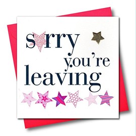 Claire Giles Greeting Cards, Sorry You're Leaving Card, Retirement Card, Pink Stars Design Embellished with a Padded Star