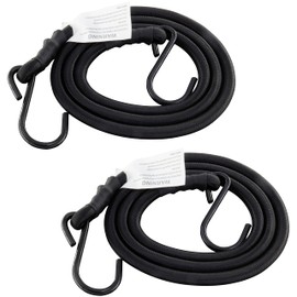 HELIDA Bungee Cords with Hooks, 3/8 Inch Thick Round Bungee Cord Heavy Duty Strong Hooks for Bike Rack, Cart, Trunk, Camping (48 inches 2 pcs, Black)