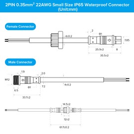 SEZO 2Pin Electrical Connector 22AWG IP65 Waterproof Male Female Connector 7.87in/20cm Extension Cable for Car,Truck,Boat,Indoor/Outdoor LED Strip Lights/String 15mm Nut Small Size 5 Pairs