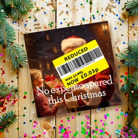 NotNiceThings Funny Reduced Sticker Christmas Card, Yellow Sticker Themed Card, Rude Christmas Card for Him, Dad, Brother, for Her, Mum, Sister. Cheeky Cheap Christmas Cards