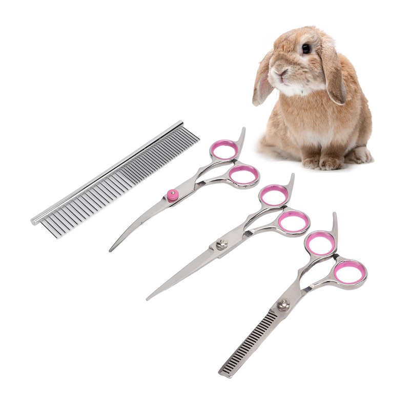 Pet Rabbit Grooming Scissors Stainless Steel Round Tip 4 in