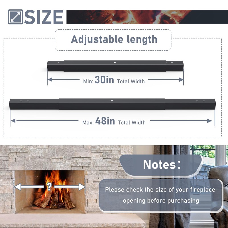 Flamorrow Adjustable Rod and Valance Kit - Fireplace Curtain Rod