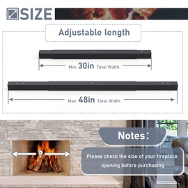 Flamorrow Adjustable Rod and Valance Kit - Fireplace Curtain Rod Kit for Spark Screens and Mesh Screen Curtain, Black