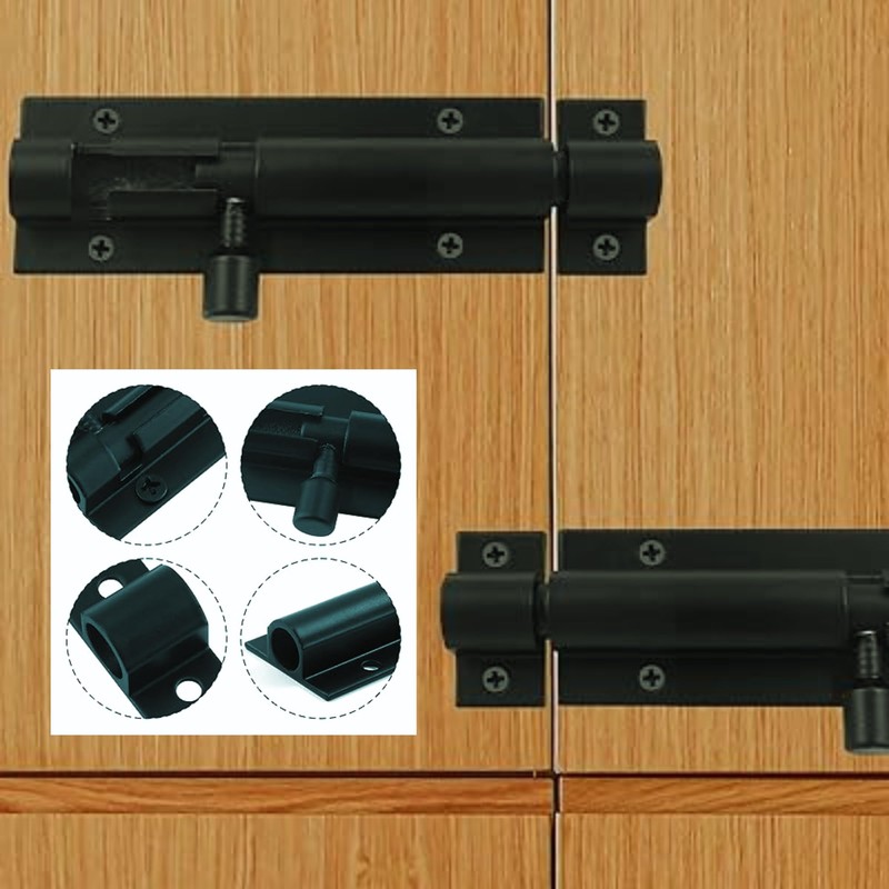 2 Pack 4" Black Slide Bolts, Heavy Duty Metal Barrel