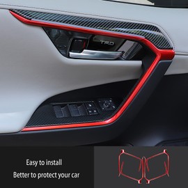 KEAIMEI Car Accessories Fit for Toyota RAV4 (XA50) 2019 2020 2021 2022 Door Inner Armrest Frame Handle Decor Cover Trims ( Red ) ABS 4PCS