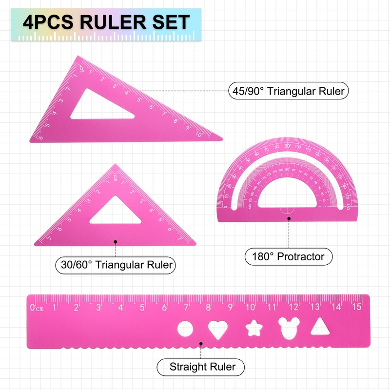 sourcing map 4pcs Triangular Ruler Set 15mm Aluminum Geometric Protractor