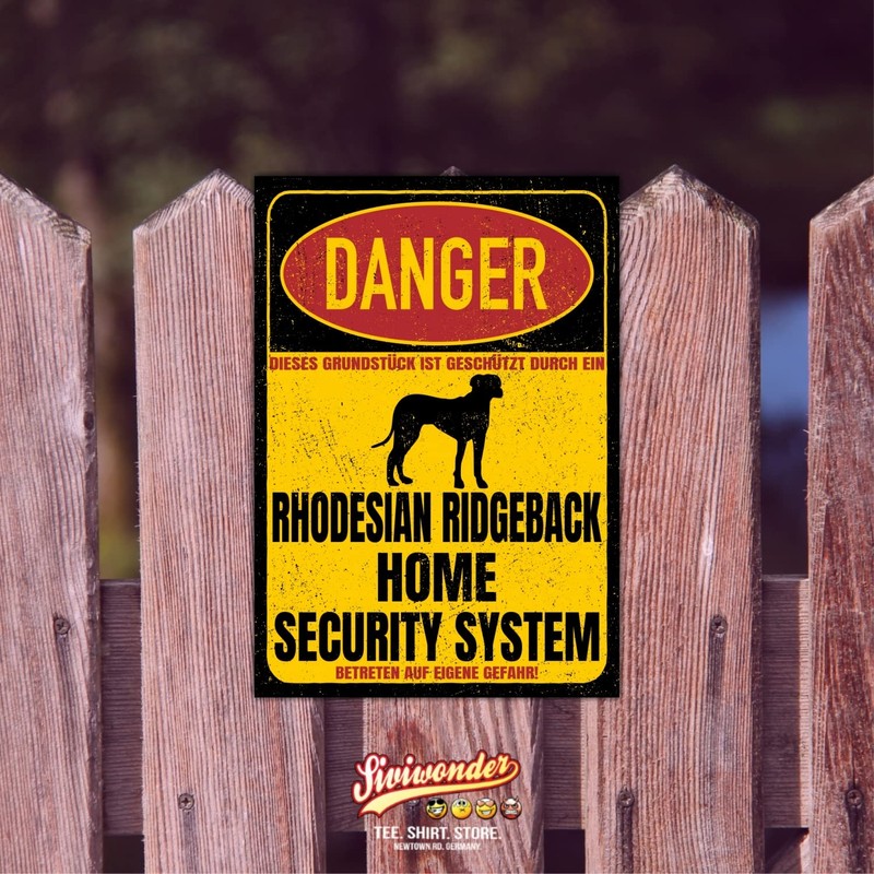 Rhodesian Ridgeback RR Sign Danger Security System Door Sign Dog