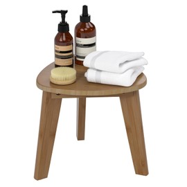 Domax Beautiful Bamboo Shower Bench for Inside Shower - 12 inch Non-Slip Waterproof Shower Stool for Shaving Legs Small Corner Shower Foot Rest Bathroom Bath Seat Spa Foot Rest Shaving Stool, Walnut